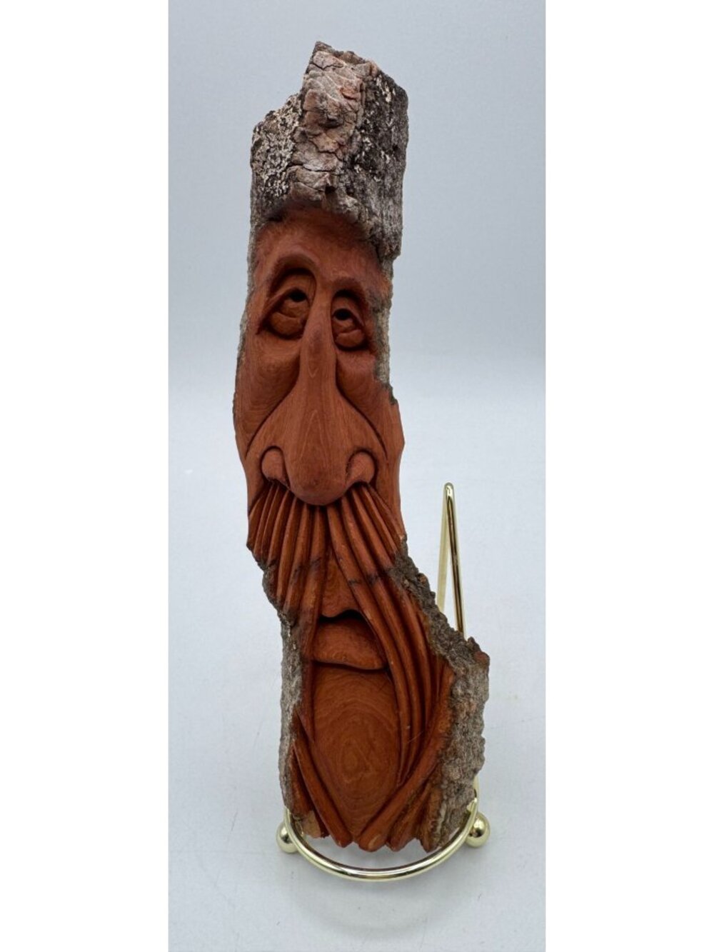 Hand Carved Wood Spirit Cottonwood Bark Face Wall Hanging Plaque Signed Folk Art